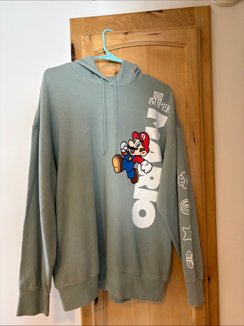 Nintendo Super Mario Crewneck Hoodie - Sage Green with Red Accent